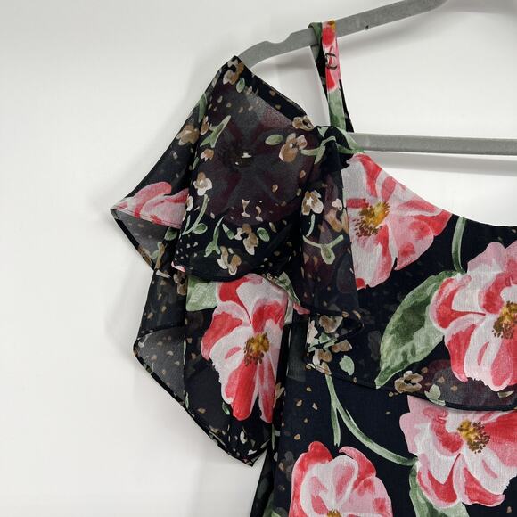 CAbi Fairy Tale Floral Cold Shoulder Blouse Top Women's Size S Small Navy Blue - Picture 3 of 5